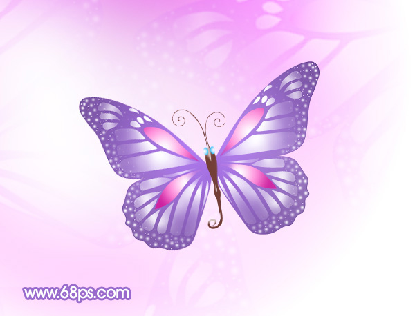 Photoshop 一只漂亮的紫色卡通蝴蝶
