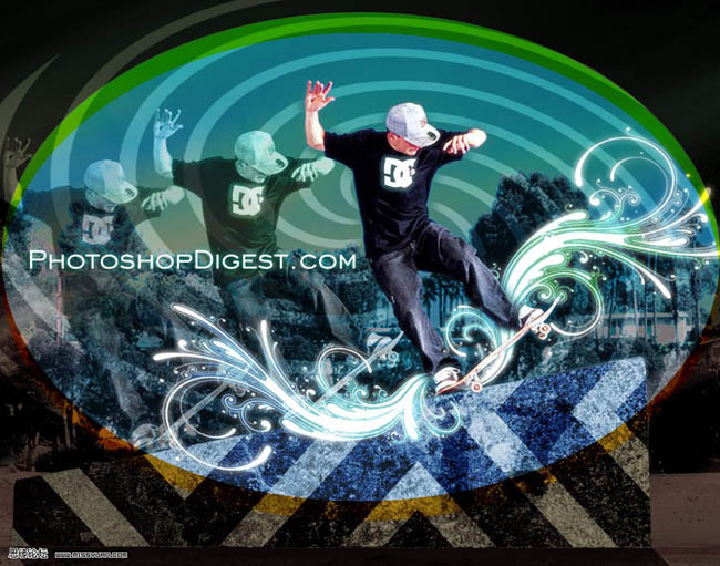 Photoshop 动感的滑板海报