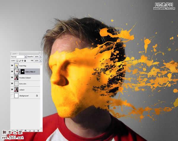 Photoshop 一张布满油漆的脸