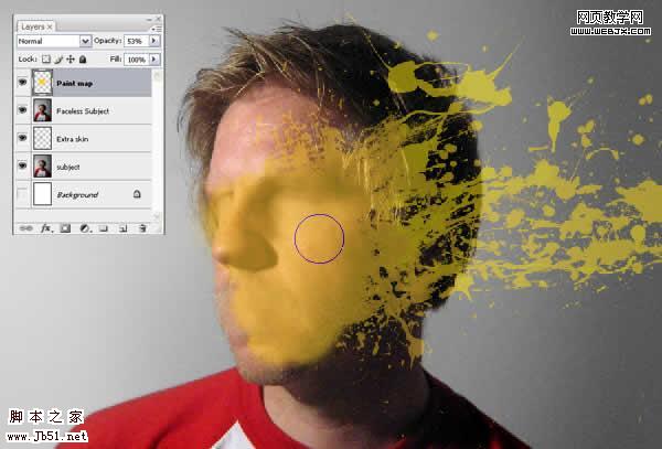 Photoshop 一张布满油漆的脸