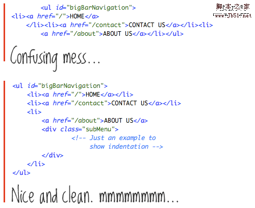 12条保持HTML代码整洁的原则 indentation example