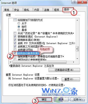 勾选“自动崩溃恢复” 勾选“自动崩溃恢复”