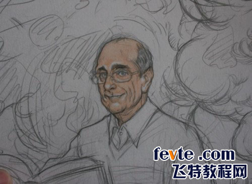 手绘插画:手绘一位老者坐在龙身上看书的过程