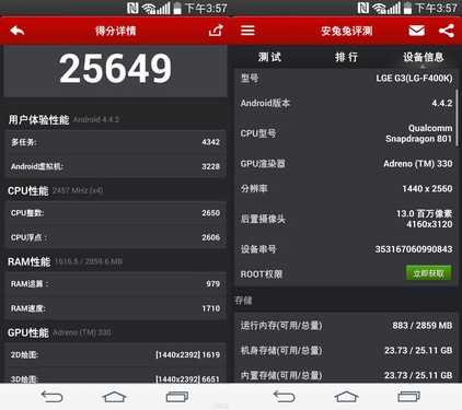 LG G3手机跑分是多少?LG G3安兔兔跑分成绩