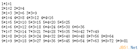 php实现的九九乘法口诀表简洁版