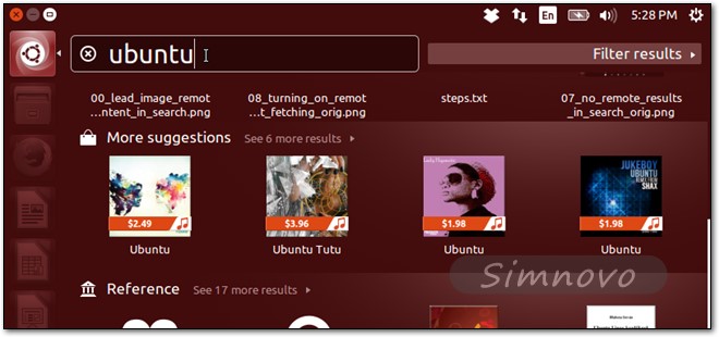 Ubuntu Dash在线搜索结果