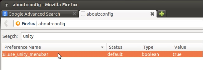 在firefox配置中搜索unity