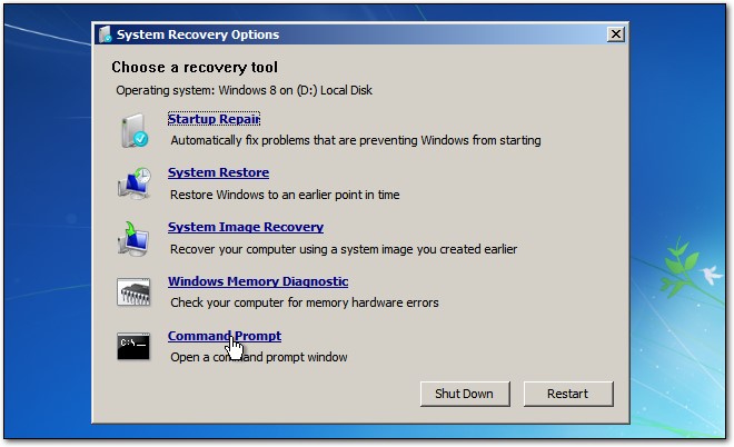 Windows 7修复计算机高级选项