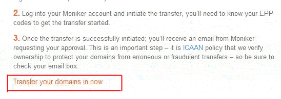Moniker教程：将域名转入注册商Moniker.com的方法