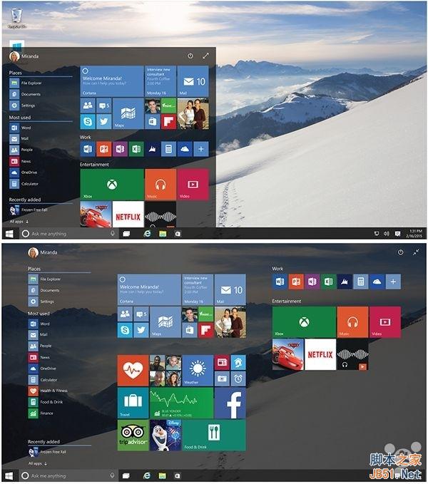 这是Win10新的开始菜单和开始屏幕 喜欢不？