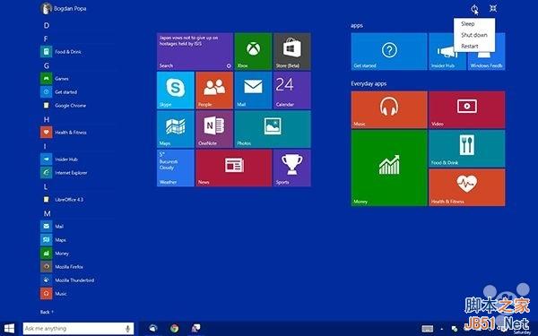 这是Win10新的开始菜单和开始屏幕 喜欢不？