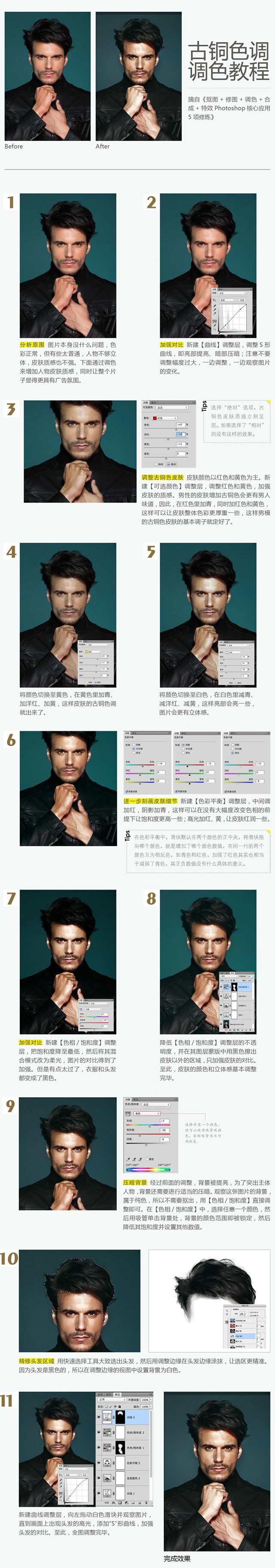 PS人像皮肤古铜色调后期调色教程