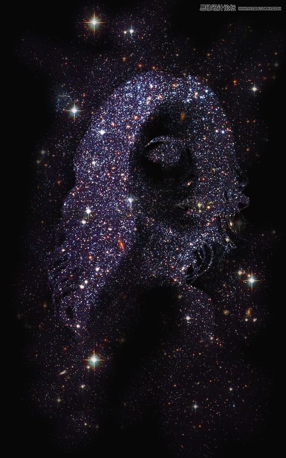 Photoshop制作由星空和星光组成的人像轮廓梦幻效果图