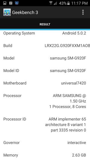 三星Galaxy S6 跑分截图 三星Galaxy S6 跑分截图