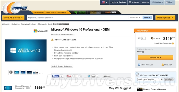 Windows 10售价/发布日期提前亮相!