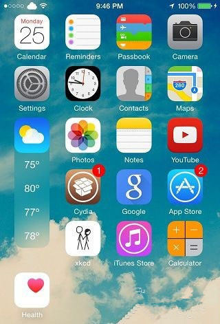 苹果ios8.1.x越狱插件freyr 可直接在主屏中查看天气