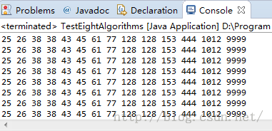 Java实现八个常用的排序算法：插入排序、冒泡排序、选择排序、希尔排序等