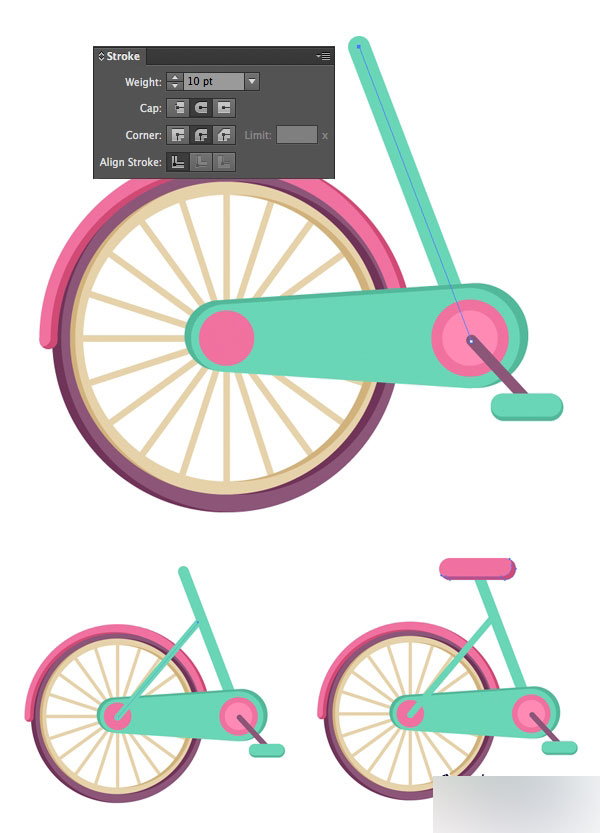 在AI中画一个可爱的平面儿童彩色自行车_Illust