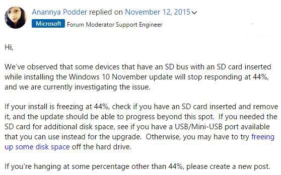 Win10 TH2更新卡在44%怎么回事?