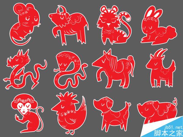 AI制作卡通风格的12生肖剪纸图案教程_Illustra