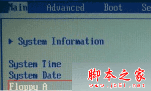 光标移至Floppy A软驱设置 光标移至Floppy A软驱设置