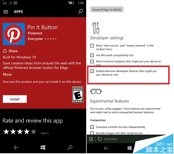 Win10 Mobile周年更新:微软Edge浏览器也有插件扩展?