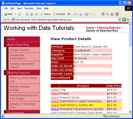 在ASP.NET 2.0中操作数据之十：使用 GridView和DetailView实现的主/从报表