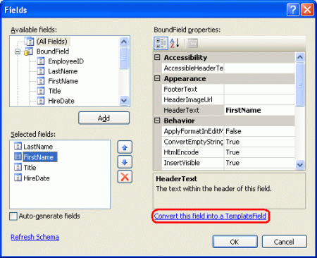 在ASP.NET 2.0中操作数据之十二：在GridView控件中使用TemplateField