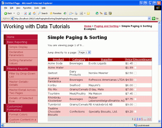 在ASP.NET 2.0中操作数据之二十四：分页和排序报表数据