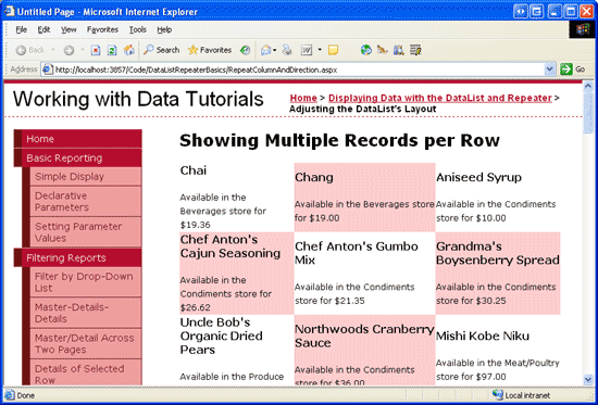 在ASP.NET 2.0中操作数据之三十一：使用DataList来一行显示多条记录
