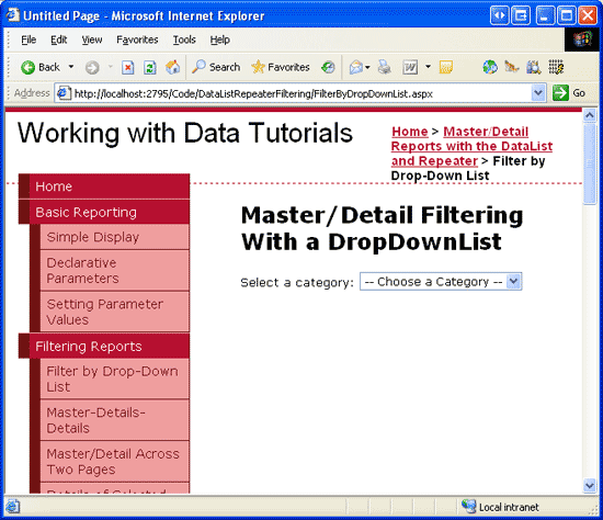 在ASP.NET 2.0中操作数据之三十三：基于DataList和Repeater使用DropDownList过滤的主/从报表