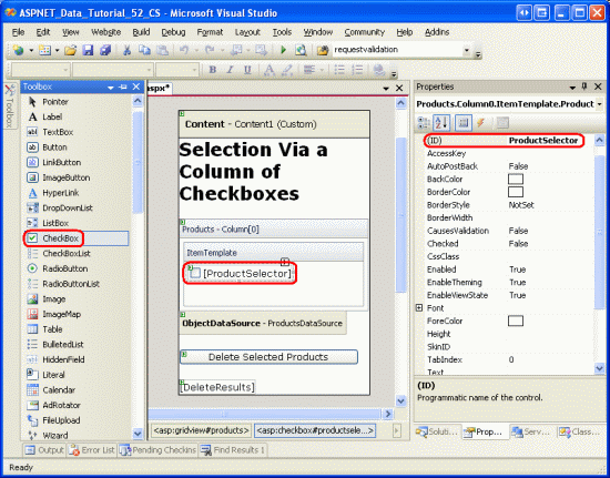 在ASP.NET 2.0中操作数据之五十：为GridView控件添加Checkbox