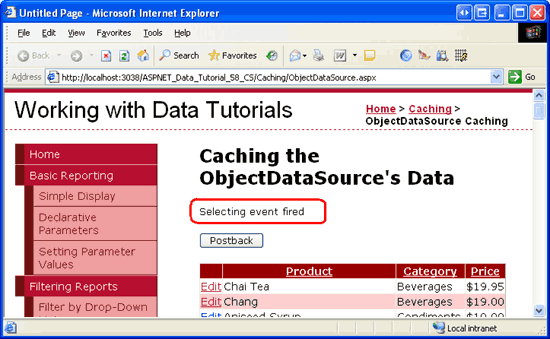 在ASP.NET 2.0中操作数据之五十六：使用ObjectDataSource缓存数据