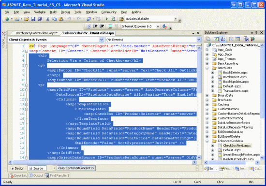 在ASP.NET 2.0中操作数据之六十三：GridView实现批量删除数据
