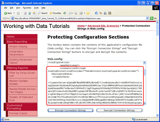 在ASP.NET 2.0中操作数据之七十一：保护连接字符串及其它设置信息