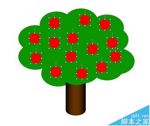PPT怎么使用组合图形功能给苹果树添加红苹果