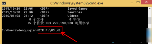 输入“DIR F:OS /B”