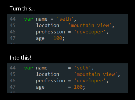 表格化在Vim中对齐代码