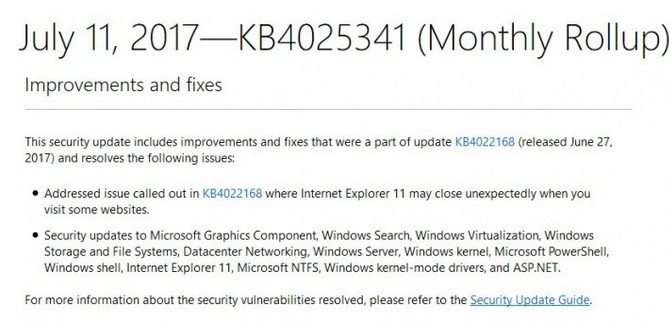 Windows7更新补丁KB4025341下载(附修复解