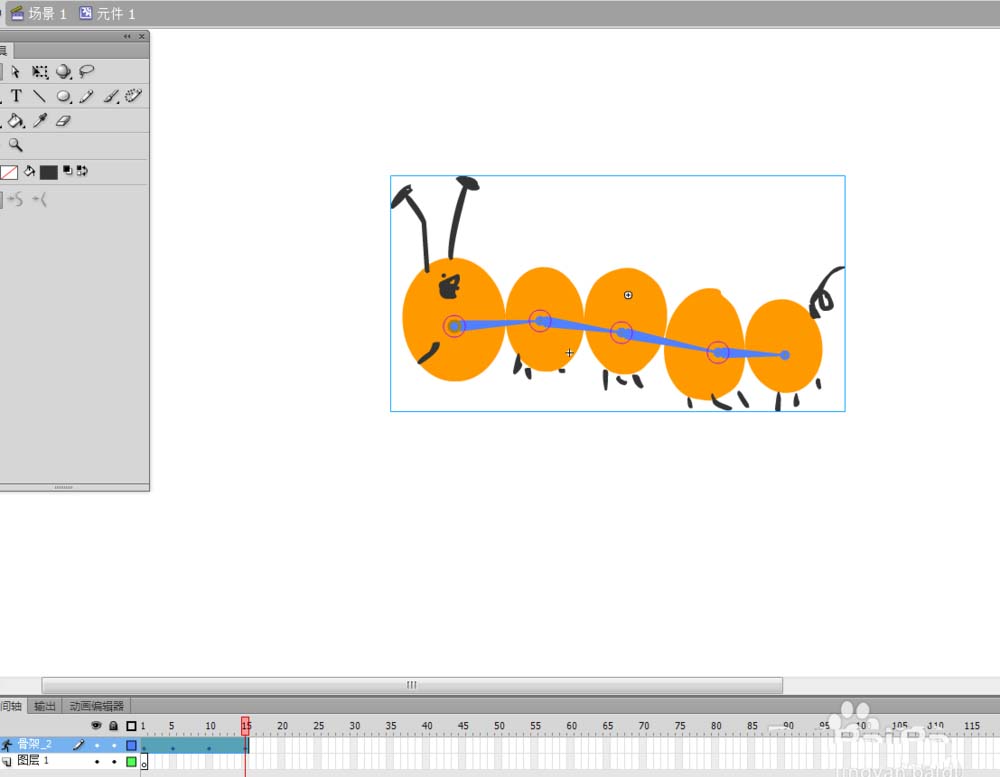 flash怎么使用骨骼工具制作爬行的毛毛虫动画?