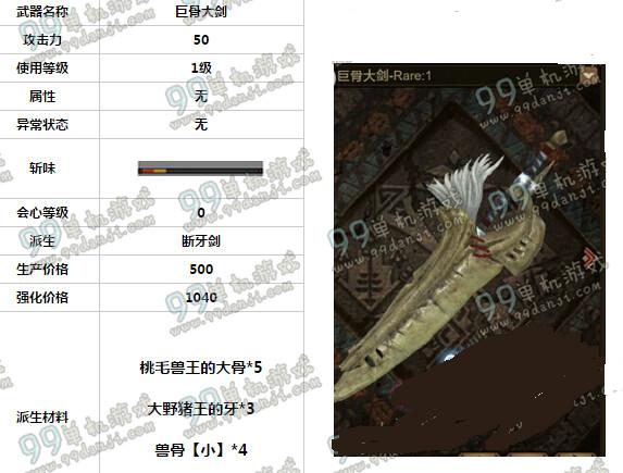 怪物猎人ol大剑派生巨骨大剑属性能力介绍