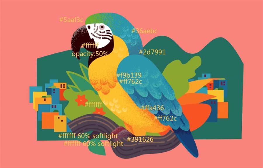 ai结合ps设计油彩效果复古风格的鹦鹉插画?