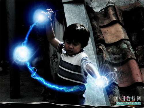 PS照片小孩玩超能力电光能量球教程