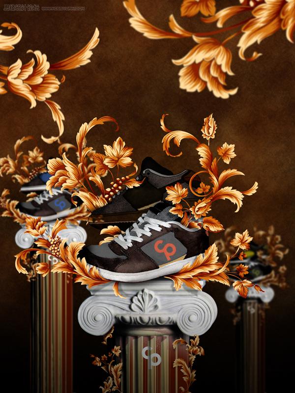 Photoshop 制作古典风格的运动鞋海报