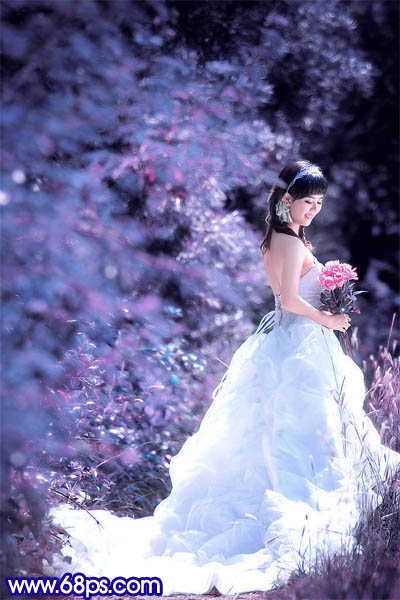 Photoshop调色教程 蓝紫色外景婚片