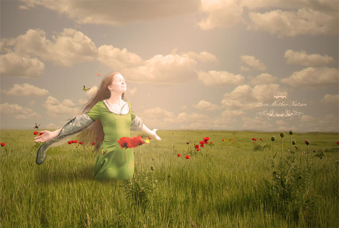 PS经典合成一个美丽女孩陶醉在草原上的场景_脚本之家