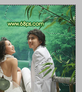 Photoshop调色教程之古典黄绿色水景婚片
