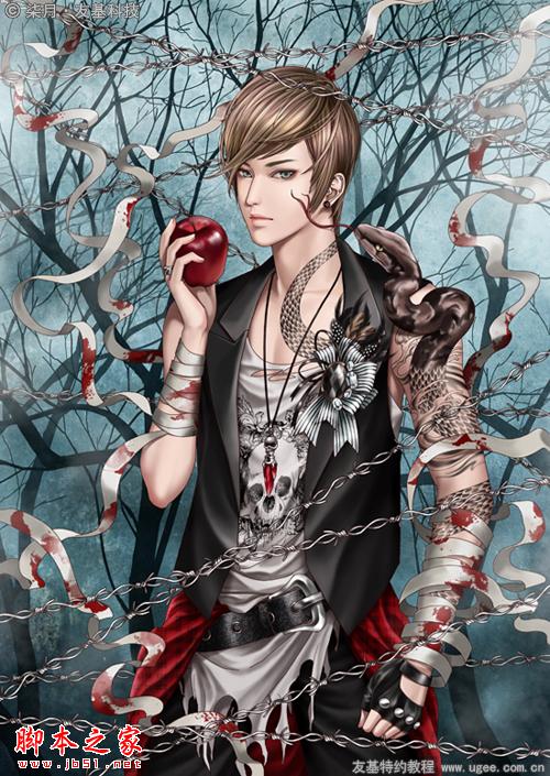 photoshop鼠绘出拿着红色苹果的帅气美少年_脚本之家