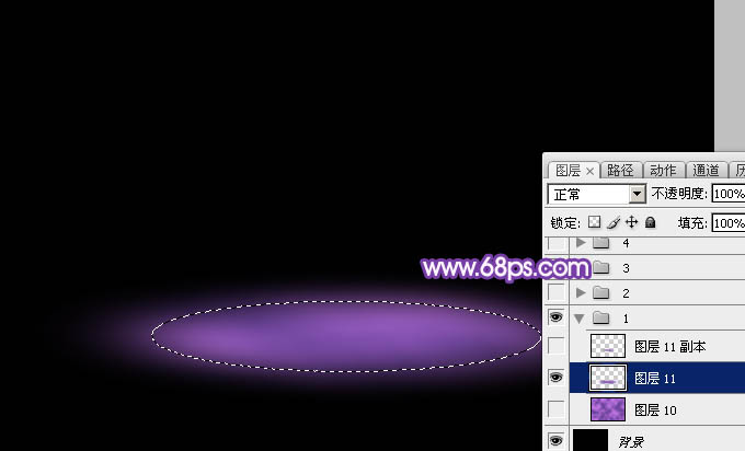 Photoshop设计制作梦幻的舞台上圆环形紫色星点光束