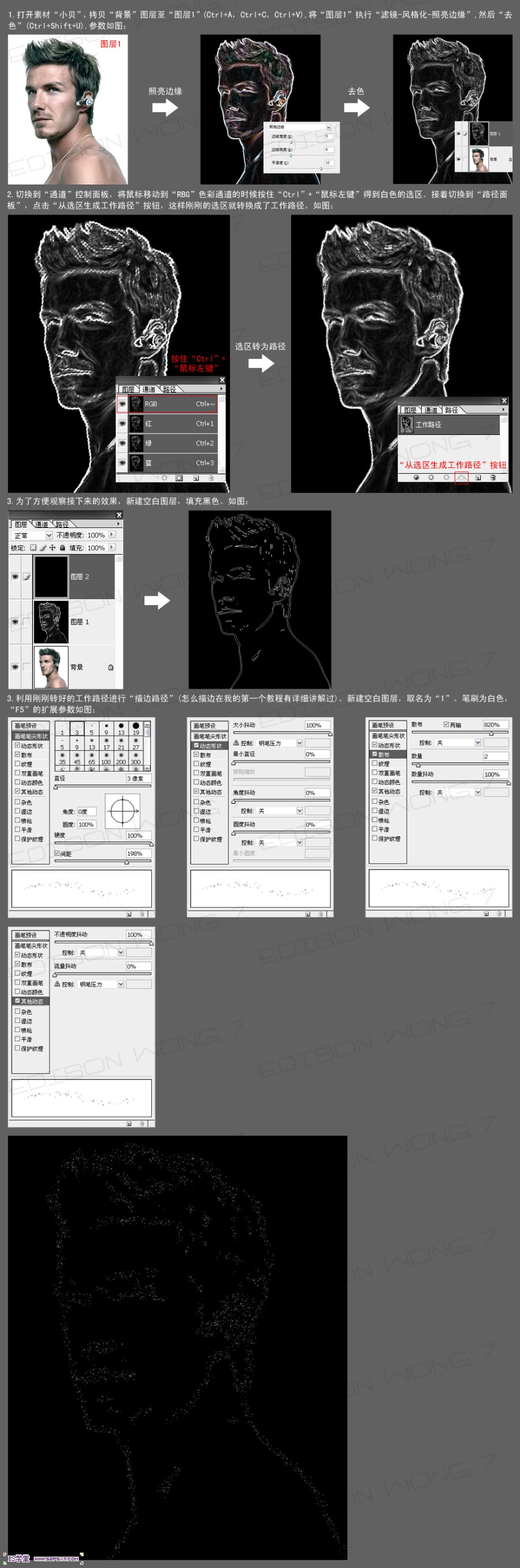 Photoshop设计制作圆形火光斑点路径人像特效